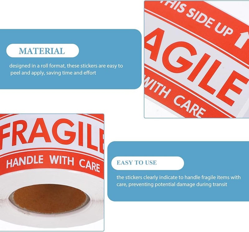 GARVALON Red Fragile Shipping Labels 300pcs Roll High Adhesive for Moving Packaging - Image 3